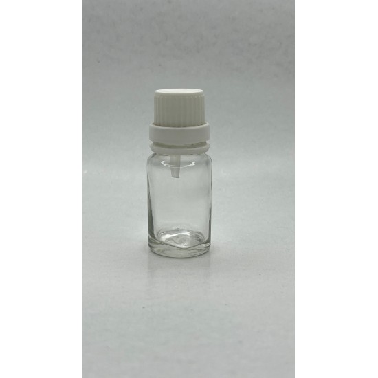 10 ml Şeffaf İçten Damlalıklı Cam Şişe Beyaz Kapak