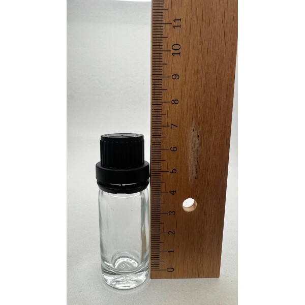 10 ml Şeffaf İçten Damlalıklı Cam Şişe Siyah Kapak