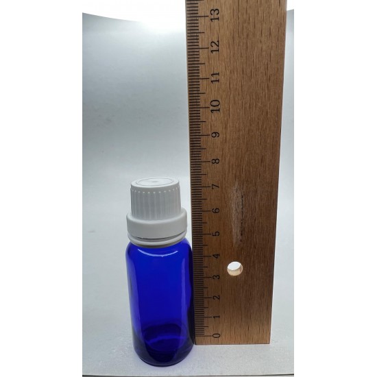 20 ml Mavi İçten Damlalıklı Cam Şişe Beyaz Kapak
