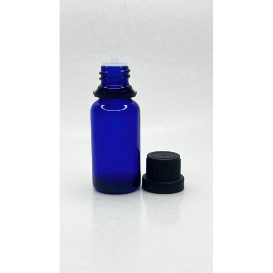 20 ml Mavi İçten Damlalıklı Cam Şişe Siyah Kapak