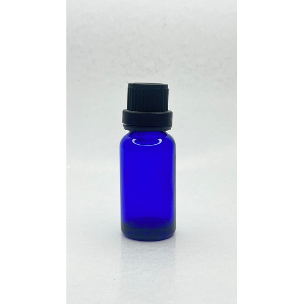 20 ml Mavi İçten Damlalıklı Cam Şişe Siyah Kapak
