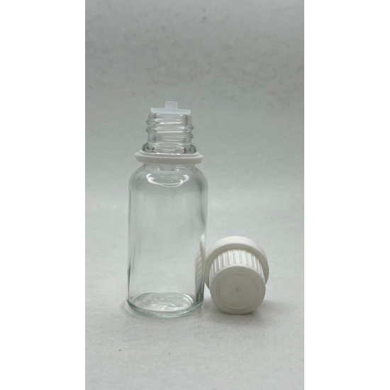 20 ml Şeffaf İçten Damlalıklı Cam Şişe Beyaz Kapak