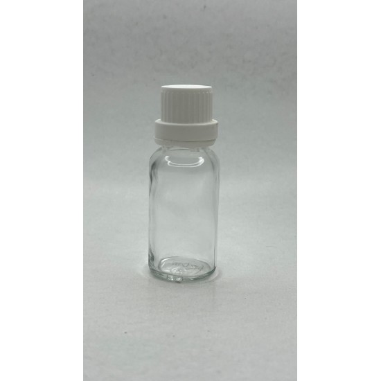 20 ml Şeffaf İçten Damlalıklı Cam Şişe Beyaz Kapak