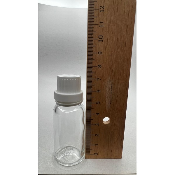 20 ml Şeffaf İçten Damlalıklı Cam Şişe Beyaz Kapak