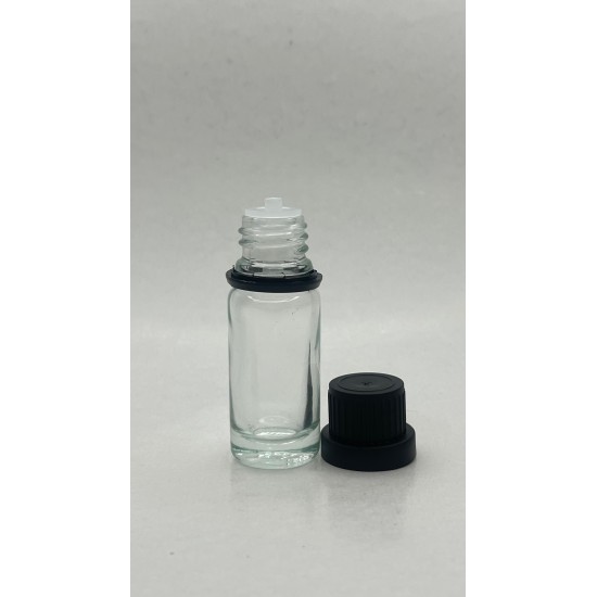 20 ml Şeffaf İçten Damlalıklı Cam Şişe Siyah Kapak