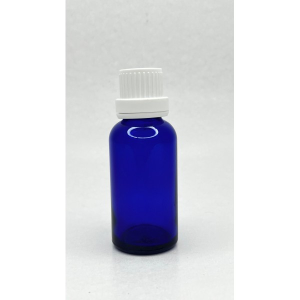 30 ml Mavi İçten Damlalıklı Cam Şişe Beyaz Kapak