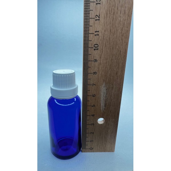 30 ml Mavi İçten Damlalıklı Cam Şişe Beyaz Kapak