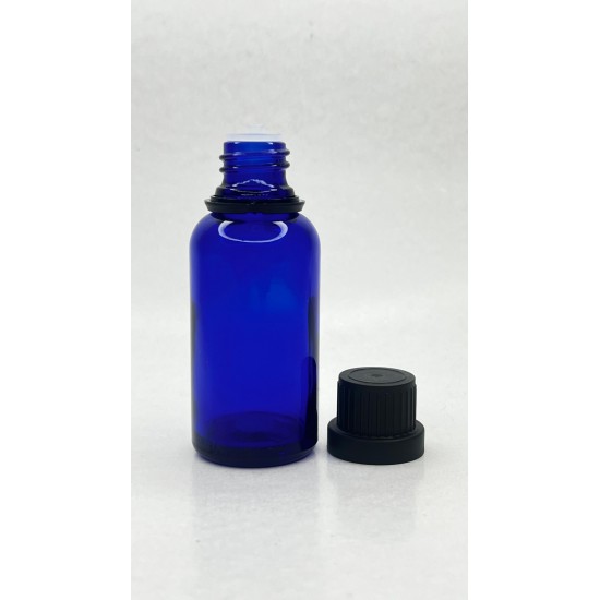 30 ml Mavi İçten Damlalıklı Cam Şişe Siyah Kapak