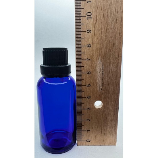 30 ml Mavi İçten Damlalıklı Cam Şişe Siyah Kapak