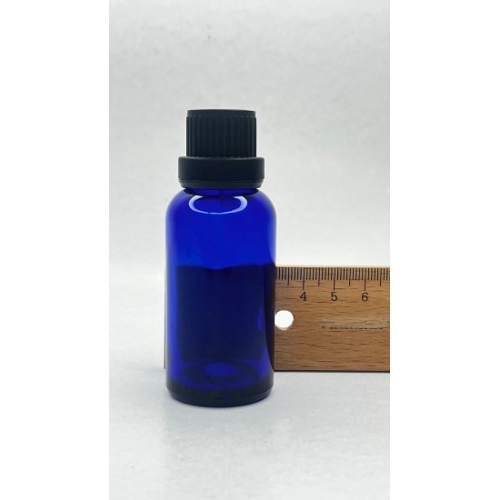 30 ml Mavi İçten Damlalıklı Cam Şişe Siyah Kapak