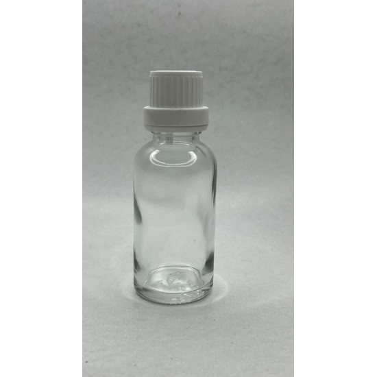 30 ml Şeffaf İçten Damlalıklı Cam Şişe Beyaz Kapak