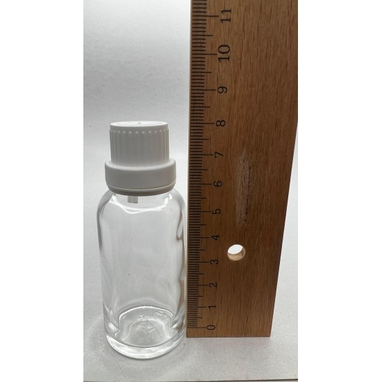 30 ml Şeffaf İçten Damlalıklı Cam Şişe Beyaz Kapak