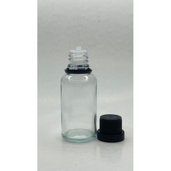 30 ml Şeffaf İçten Damlalıklı Cam Şişe Siyah Kapak