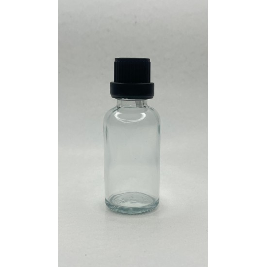 30 ml Şeffaf İçten Damlalıklı Cam Şişe Siyah Kapak