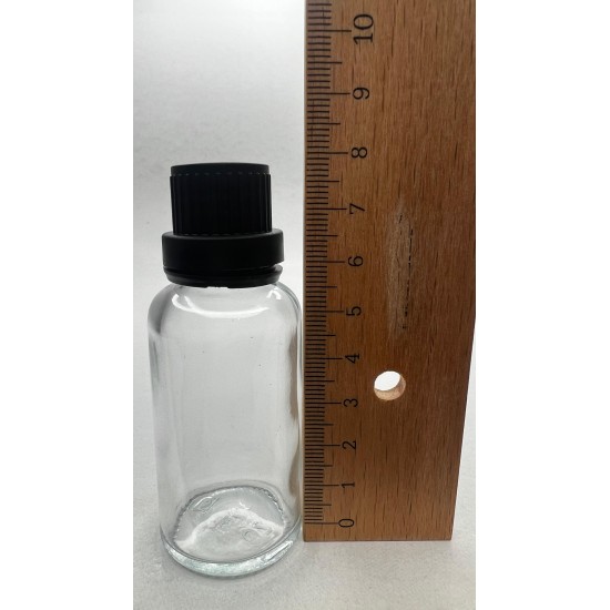 30 ml Şeffaf İçten Damlalıklı Cam Şişe Siyah Kapak