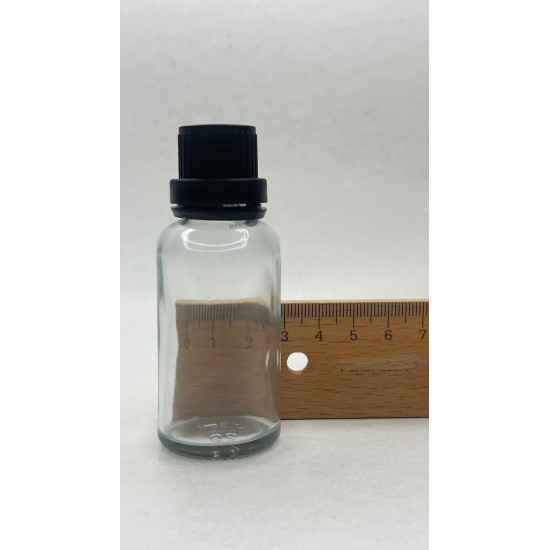 30 ml Şeffaf İçten Damlalıklı Cam Şişe Siyah Kapak