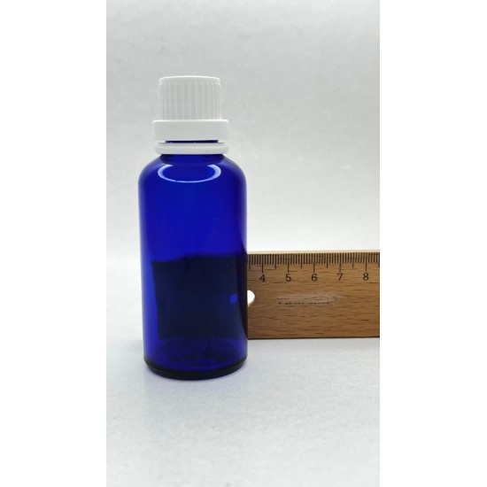 50 ml Mavi İçten Damlalıklı Cam Şişe Beyaz Kapak