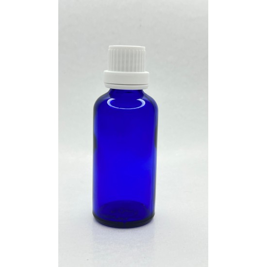 50 ml Mavi İçten Damlalıklı Cam Şişe Beyaz Kapak