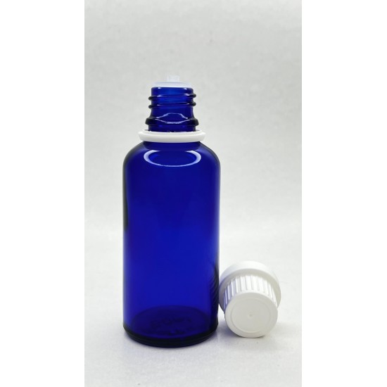 50 ml Mavi İçten Damlalıklı Cam Şişe Beyaz Kapak