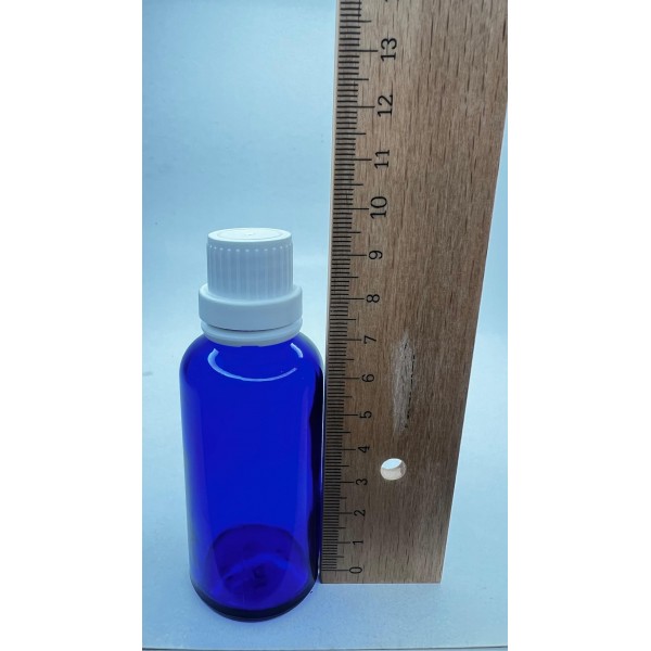 50 ml Mavi İçten Damlalıklı Cam Şişe Beyaz Kapak