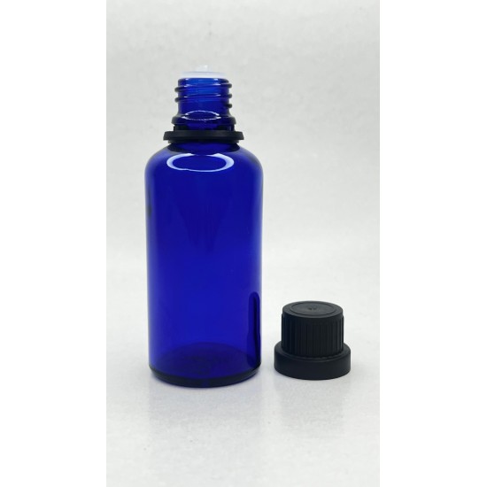 50 ml Mavi İçten Damlalıklı Cam Şişe Siyah Kapak