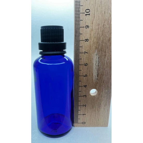 50 ml Mavi İçten Damlalıklı Cam Şişe Siyah Kapak