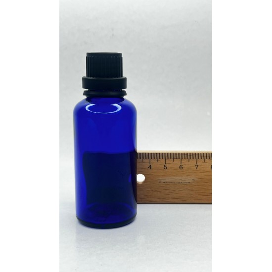 50 ml Mavi İçten Damlalıklı Cam Şişe Siyah Kapak