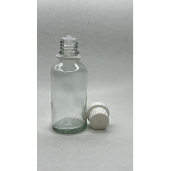50 ml Şeffaf Cam İçten Damlalıklı Şişe Beyaz Kapak