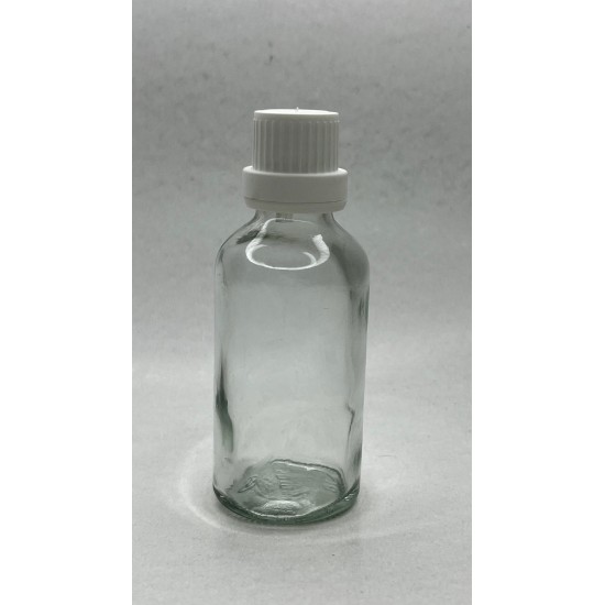 50 ml Şeffaf Cam İçten Damlalıklı Şişe Beyaz Kapak