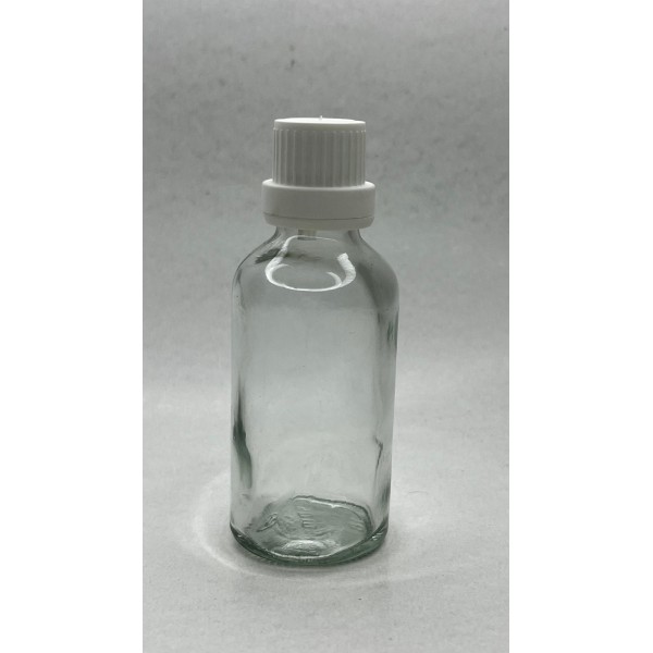 50 ml Şeffaf Cam İçten Damlalıklı Şişe Beyaz Kapak
