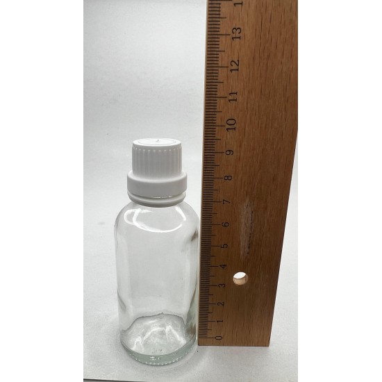 50 ml Şeffaf Cam İçten Damlalıklı Şişe Beyaz Kapak