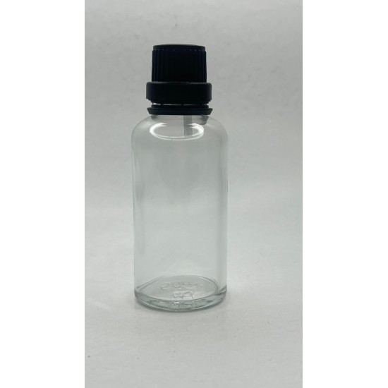 50 ml Şeffaf İçten Damlalıklı Cam Şişe Siyah Kapak