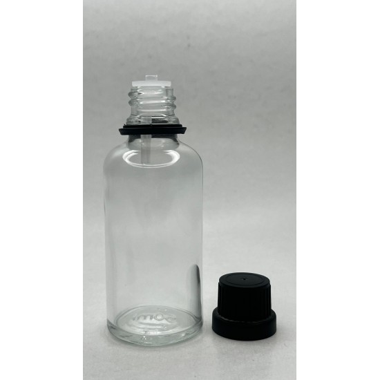 50 ml Şeffaf İçten Damlalıklı Cam Şişe Siyah Kapak