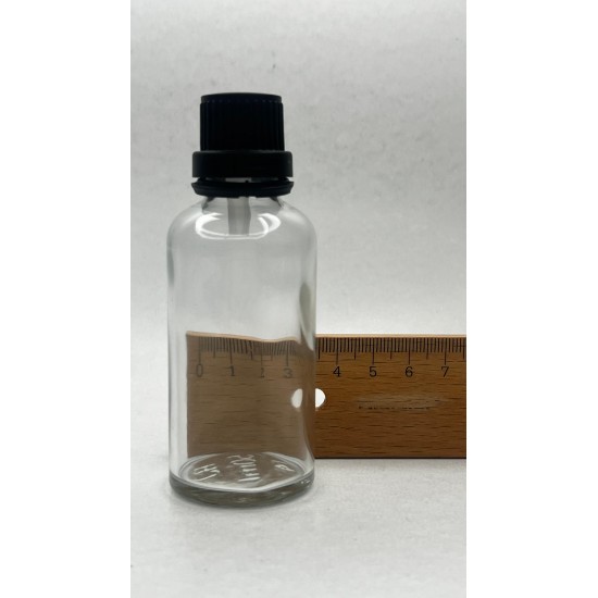 50 ml Şeffaf İçten Damlalıklı Cam Şişe Siyah Kapak