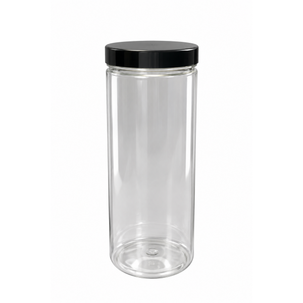 1500 ml Akrilik Şeffaf Plastik Kozmetik Krem Kavanozu Siyah Kapaklı (40 ADET)