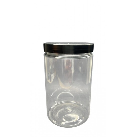 1000ml Şeffaf Akrilik Plastik  Krem Kavanozu  Siyah Kapaklı 1 KOLİ 40 ADET