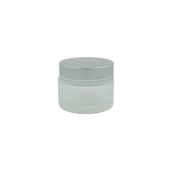 10 ml Buzlu Cam Kozmetik Krem Kavanozu Gümüş Akrilik Kapaklı (İç Dil Tıpalı)