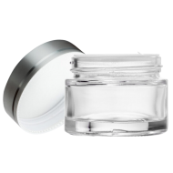 20 ml Şeffaf Cam Kozmetik Krem Kavanozu Gümüş Akrilik Kapaklı (İç Dil Tıpalı)