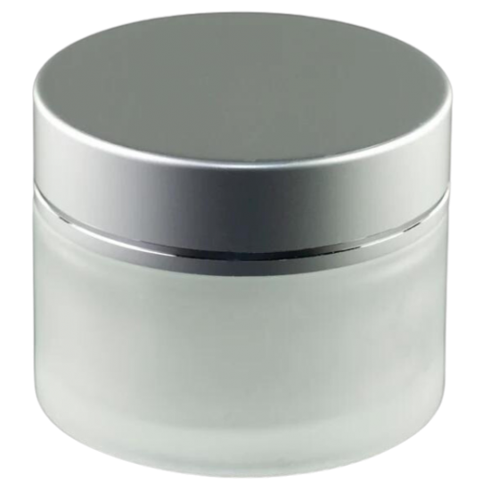 50 ml Buzlu Cam Kozmetik Krem Kavanozu Gümüş Akrilik Kapaklı (İç Dil Tıpalı)