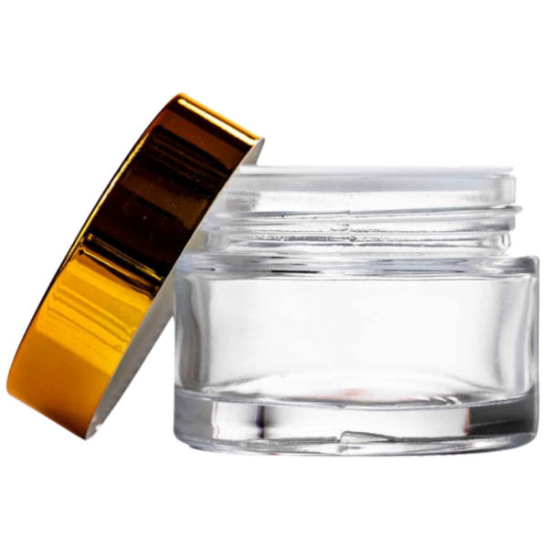 5 ml Şeffaf Cam Kozmetik Krem Kavanozu Gold Akrilik Kapaklı (İç Dil Tıpalı)