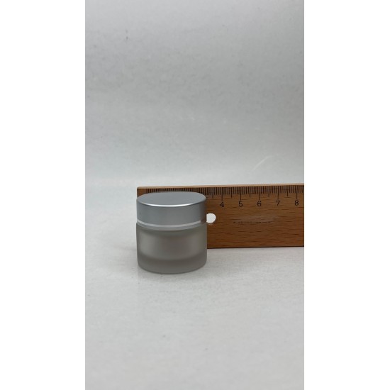10 ml Buzlu Cam Kozmetik Krem Kavanozu Gümüş Akrilik Kapaklı (İç Dil Tıpalı)