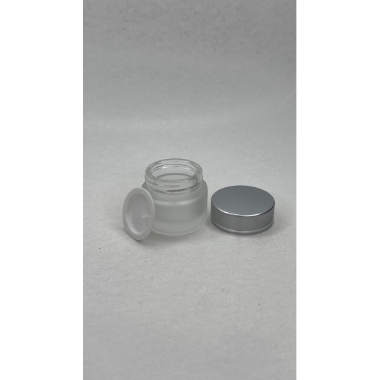10 ml Buzlu Cam Kozmetik Krem Kavanozu Gümüş Akrilik Kapaklı (İç Dil Tıpalı)