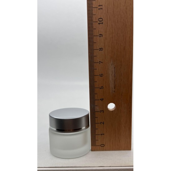 10 ml Buzlu Cam Kozmetik Krem Kavanozu Gümüş Akrilik Kapaklı (İç Dil Tıpalı)