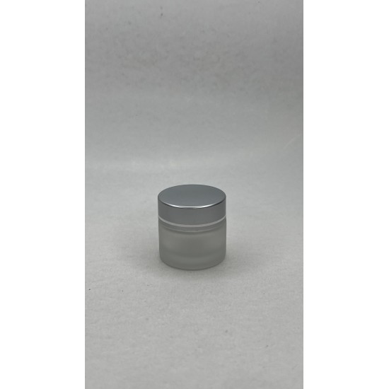 10 ml Buzlu Cam Kozmetik Krem Kavanozu Gümüş Akrilik Kapaklı (İç Dil Tıpalı)