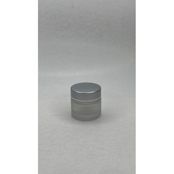 10 ml Buzlu Cam Kozmetik Krem Kavanozu Gümüş Akrilik Kapaklı (İç Dil Tıpalı)