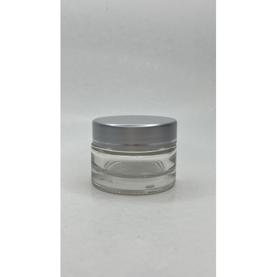 20 ml Şeffaf Cam Kozmetik Krem Kavanozu Gümüş Akrilik Kapaklı (İç Dil Tıpalı)