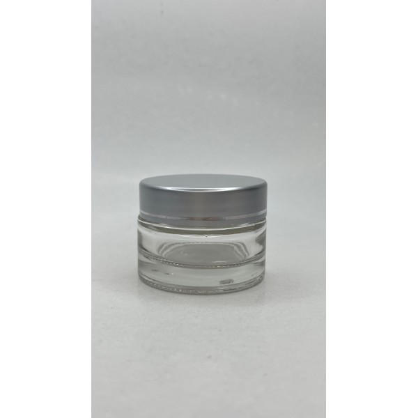 20 ml Şeffaf Cam Kozmetik Krem Kavanozu Gümüş Akrilik Kapaklı (İç Dil Tıpalı)
