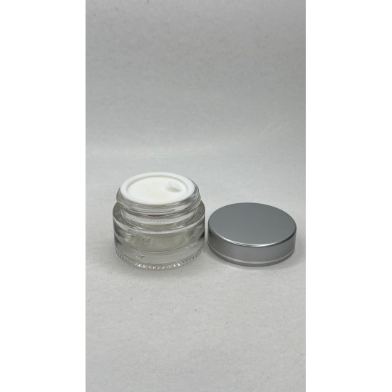 20 ml Şeffaf Cam Kozmetik Krem Kavanozu Gümüş Akrilik Kapaklı (İç Dil Tıpalı)