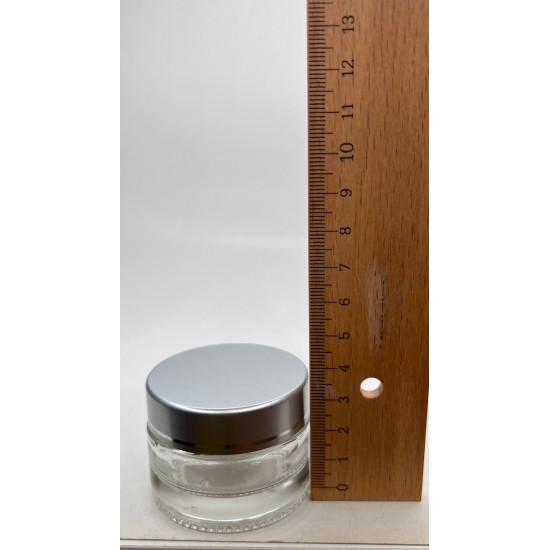 20 ml Şeffaf Cam Kozmetik Krem Kavanozu Gümüş Akrilik Kapaklı (İç Dil Tıpalı)