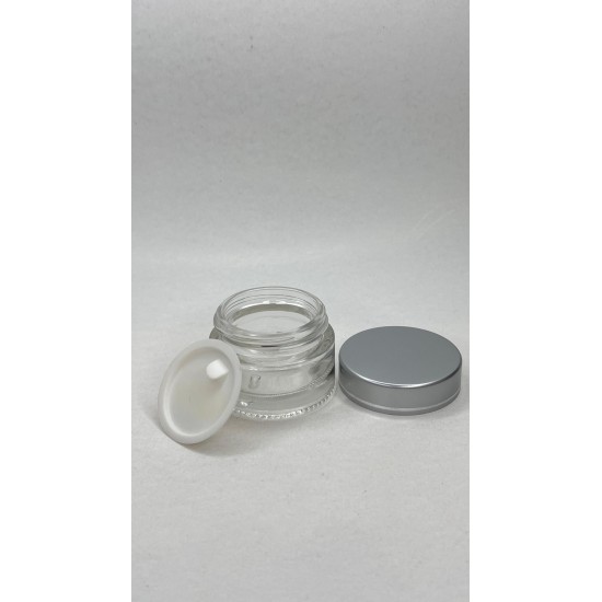 20 ml Şeffaf Cam Kozmetik Krem Kavanozu Gümüş Akrilik Kapaklı (İç Dil Tıpalı)